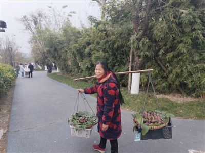 謝洪英挑擔售賣水果 謝洪英挑擔售賣水果