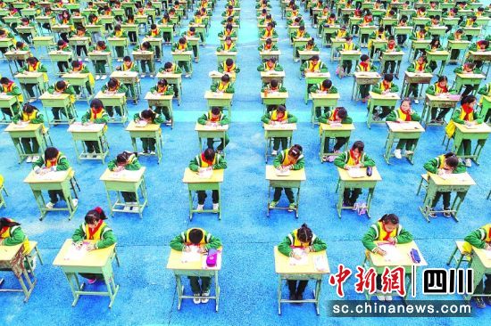南充市蓬安縣實驗小學學生參加“尚書杯”書法比賽。彭圣洲 攝 南充市蓬安縣實驗小學學生參加“尚書杯”書法比賽。彭圣洲 攝