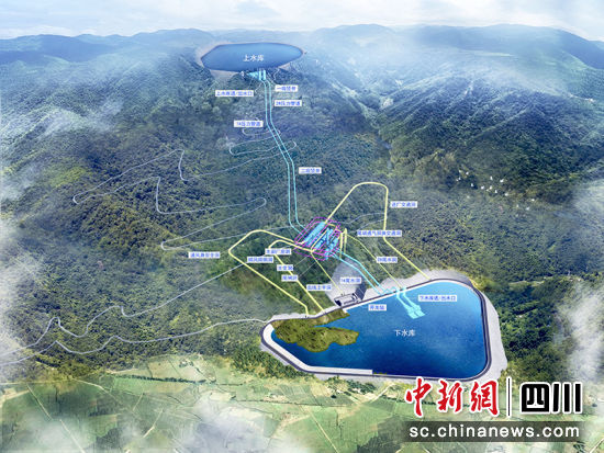 下水庫及周邊環境示意圖。 四川能投綿竹抽水蓄能開發有限公司供圖 下水庫及周邊環境示意圖。 四川能投綿竹抽水蓄能開發有限公司供圖